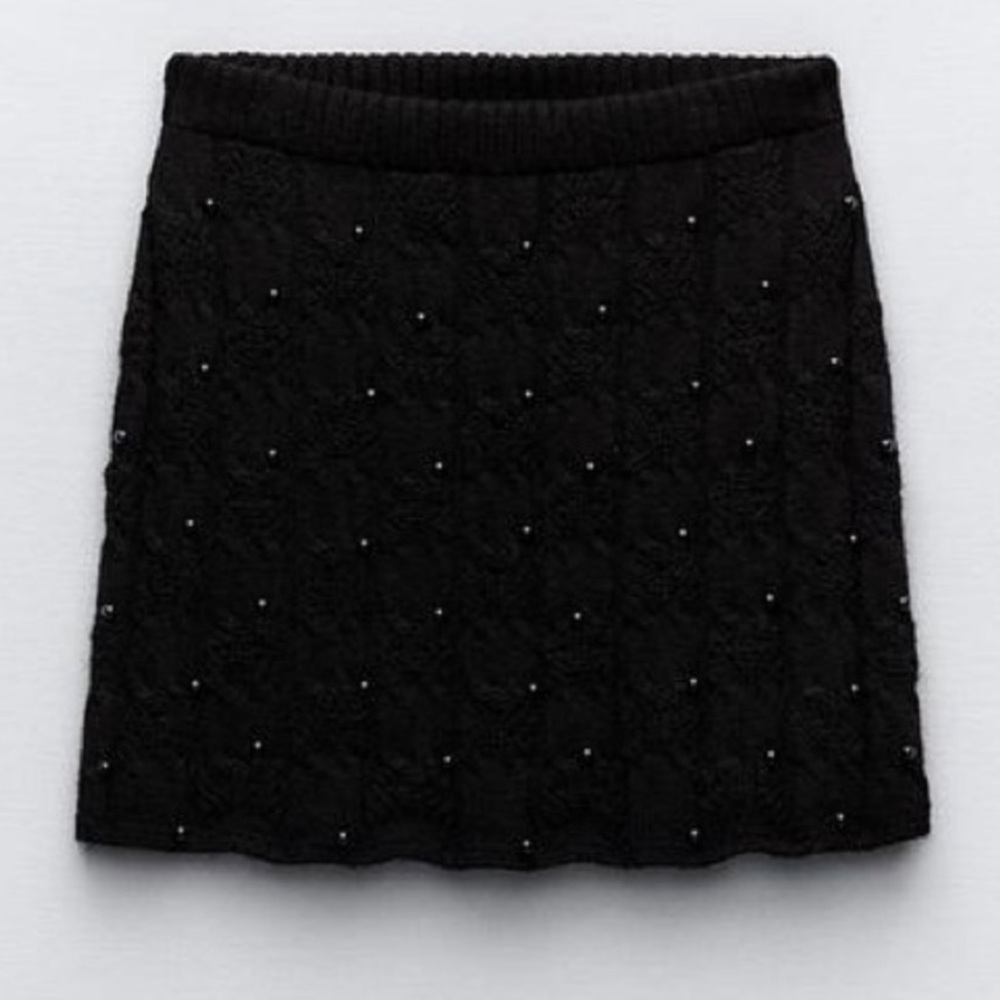 NEW ZARA BLACK KNIT PEARL SKIRT ZW COLLECTION NWT